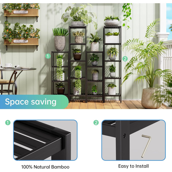 Полиця для зберігання у ванній кімнаті, 5 рівнів, бамбукова полиця, органайзер, багатофункціональна полиця для вітальні, спальні, кухні (чорна) 5 рівнів чорного кольору