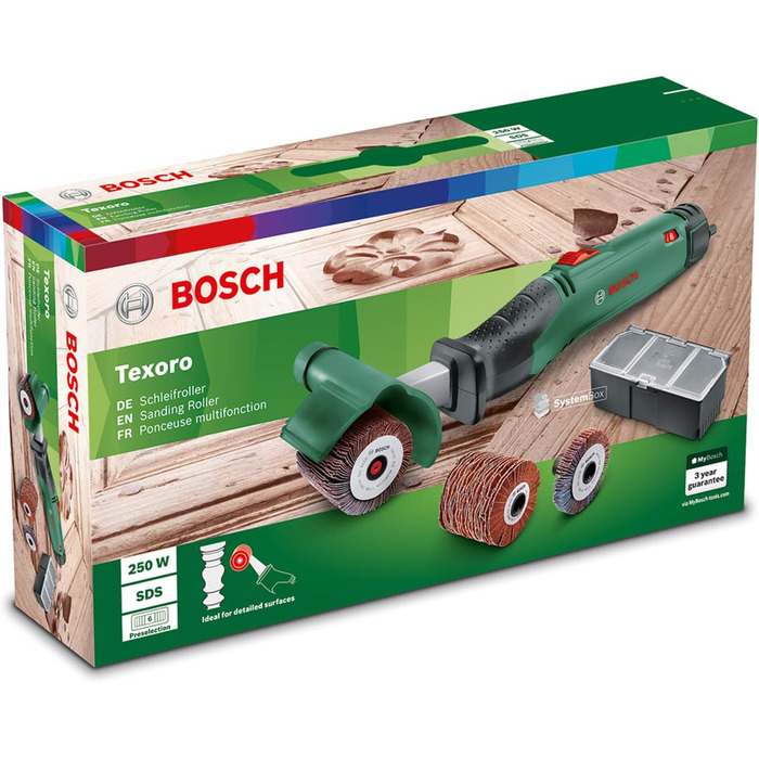 Шліфувальний валик Bosch Texoro (250 Вт, 3 насадки, коробка з приладдям, в коробці) Шліфувальний валик Texoro Новий дизайн