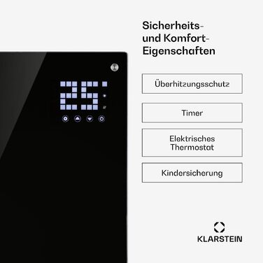 Електричний конвектор Klarstein Bornholm, мобільний обігрівач з термостатом та роликами, енергоощадний, безшумний, 2000 Вт, чорний