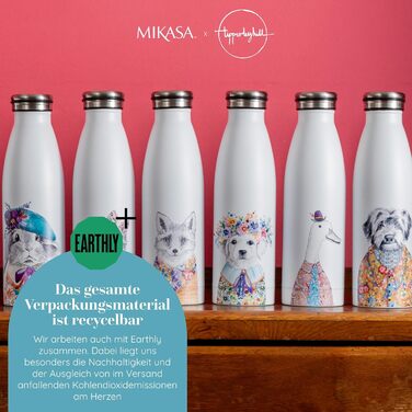 Пляшка для води Mikasa Tipperleyhill, нержавіюча сталь, ізольована, для використання в дорозі, двостінна пляшка для пиття, зберігає напої гарячими протягом 12 годин і холодними протягом 18 годин, кумедна ілюстрація свині, лише ручне миття, 500 мл