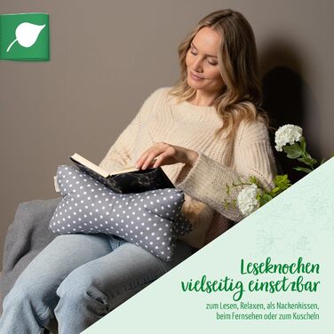 НОВИНКА Подушка для шиї з кісткою для читання, що служить опорою для книги - 40 x 18 см, подушка-підтримка шиї, подушка-книжка-планшет - 100 бавовна, універсальна подушка-планшет - сіра