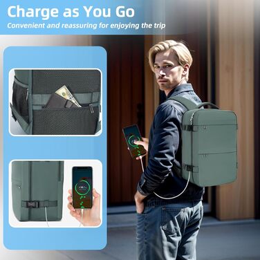 Дорожній рюкзак 20 л 40x20x25 см, ручна поклажа, сумісний з Ryanair/EasyJet, рюкзак для ноутбука 14 дюймів, легкий рюкзак для салону з відділенням для колясок, для бізнесу, навчання, подорожей - Зелений