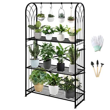 Рівнева підставка для квітів з регульованою висотою, металева підставка для квітів 130,5 см, чорного кольору для кількох рослин, підставка для квітів зі сходами, підставка для рослин, садова полиця для використання в приміщенні та на вулиці, вітальня, 3-