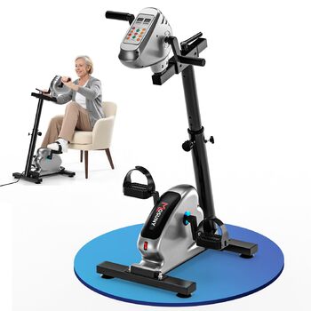 Оновлено Педальний тренажер, новий педальний тренажер 2026 року для дому з опором швидкістю, електричний велотренажер для людей похилого віку з великим РК-дисплеєм, тренажер для рук і ніг 2-в-1 Оновлено Подвійні двигуни - сірий