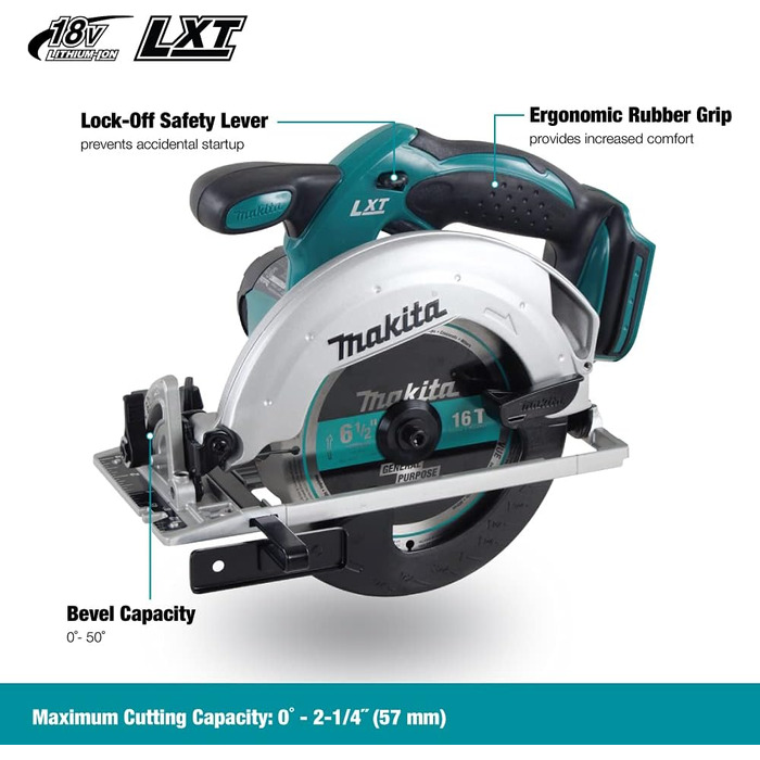 Акумуляторна циркулярна пила Makita Li -Ion, тільки корпус, DSS611Z клас енергоспоживання A, , синя, срібляста, 12 x 200 мм