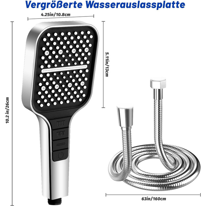 Душова лійка зі шлангом 1,5 м, 7 режимів розпилення, економія води, душова лійка дощовий душ з кнопкою зупинки та самоочисною силіконовою насадкою, регулювання однією рукою, великий напір душової лійки, що збільшує 7 режимів, душова лійка срібляста зі шла