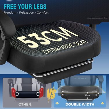 Ігрове крісло GTPLAYER, Дихаюче офісне крісло, Ергономічне офісне крісло, Високоякісна тканина, Ергономічне крісло для ПК, Регульована на 160 спинка та Розсувна підставка для ніг, Чорний оксамит