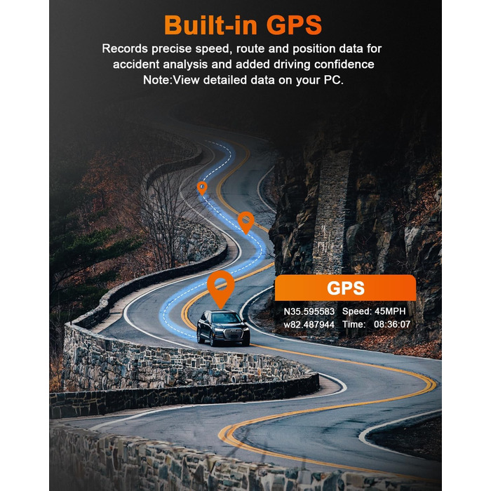 Автомобільна інфрачервона камера нічного бачення abask 4K з широким кутом огляду 310, G-сенсором, циклічним записом, WDR, 24-годин