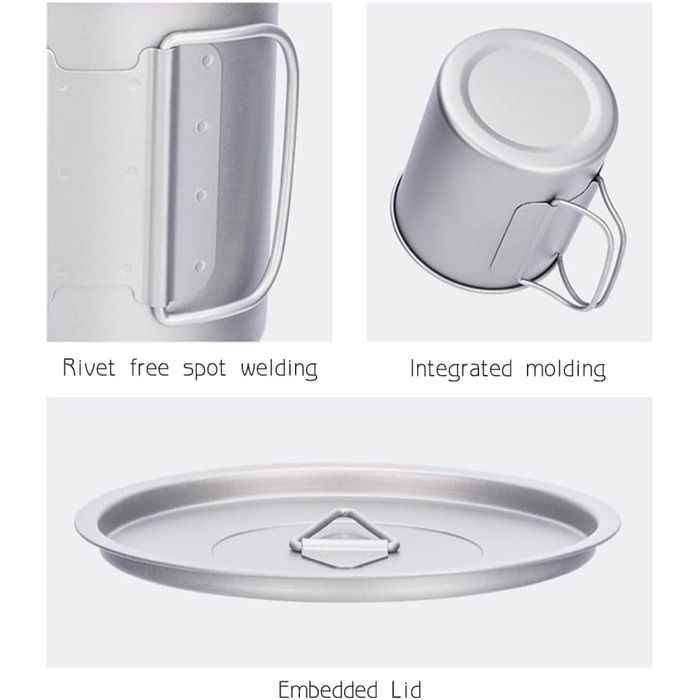 Титанова кружка Boundless Voyage 450 мл з кришкою, складна ручка, для кемпінгу на природі, надлегка, для води, чаю, кави