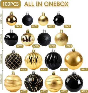 Набір різдвяних прикрас 100 шт чорний та золотий Miaikoe
