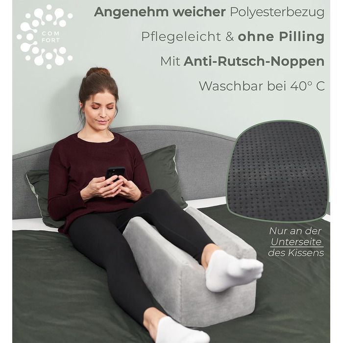 Подушка для підняття ніг WELL B4 - подушка для підняття ніг, опора для ніг, клиноподібна подушка, опорна подушка для ніг та колін, ідеально підходить як подушка для лімфодренажу, венозний клин або подушка для ніг, сірий колір