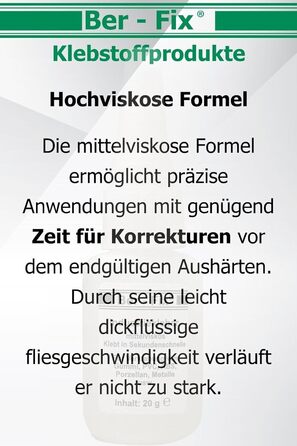 Промисловий клей преміум-класу Ber-Fix 10 г середньої в'язкості надзвичайно міцний і універсальний, ідеально підходить для точного нанесення на пластик, метал, дерево, ПВХ, гуму, шкіру, кераміку, включаючи 3 тонкі наконечники для дозування 10 г з тонкими