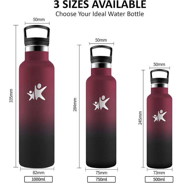 Пляшка для води з нержавіючої сталі, термос 750 мл, без BPA, ізольована пляшка з трубочкою, двостінна ізольована пляшка, герметична спортивна пляшка для води, для походів, фітнесу, йоги, кемпінгу, Rojo-negro 750 мл