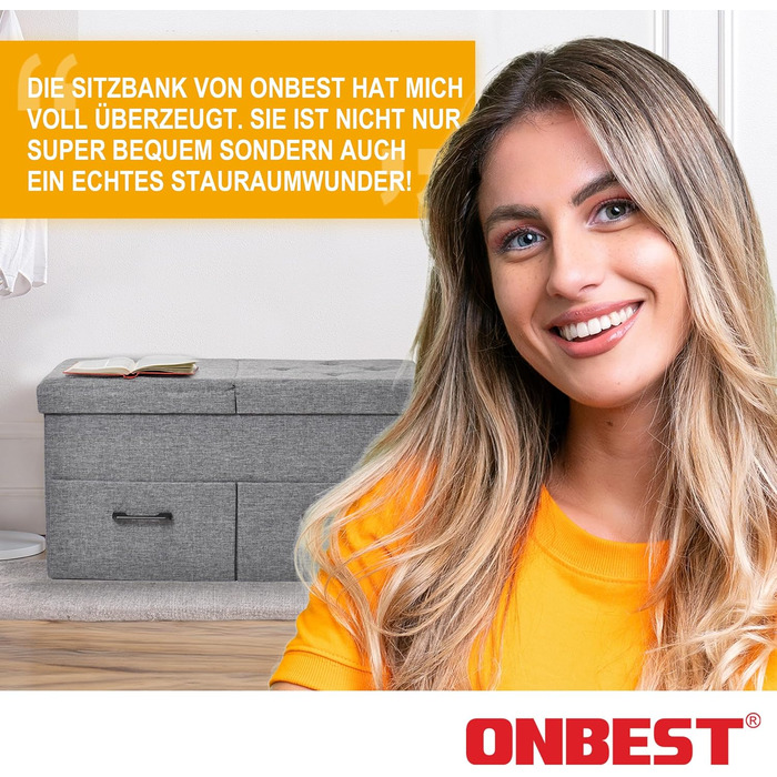 Лавка для зберігання речей - з практичним місцем для зберігання речей - кришка на петлях та шухляди - коробка для зберігання сірого кольору - м&39яка - ідеальні меблі для вітальні, коридору тощо (2 шухляди)