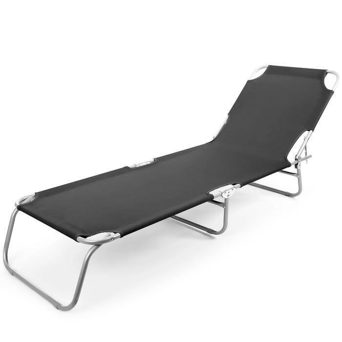 Складаний шезлонг BigDean, вантажопідйомність 150 кг, з 4-позиційним регулюванням спинки високоякісний садовий шезлонг для балкону, саду та пляжу чорний