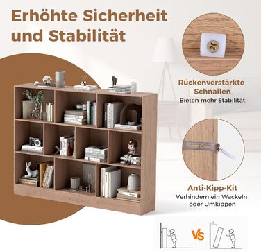 Книжкова полиця COSTWAY з 10 відділеннями, 3-рівнева окремостояча полиця, кубічна полиця, офісна полиця, полиця для зберігання речей для вітальні, спальні, кабінету, офісу, 140 x 24 x 104 см (натуральний колір) Натуральний 10 відділень (140 x 24 x 104 см)