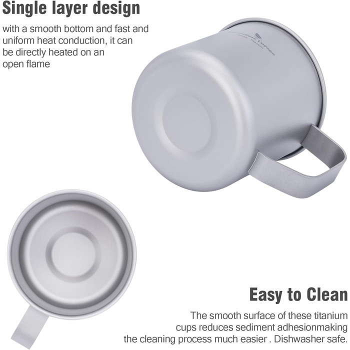 Мл титанова кемпінгова кружка з кришкою, легка дорожня чашка для кави та чаю, портативна, міцна, одношарова кружка для пиття для походів, походів з рюкзаком, пікніків, приготування їжі на свіжому повітрі Ti3023D, 360