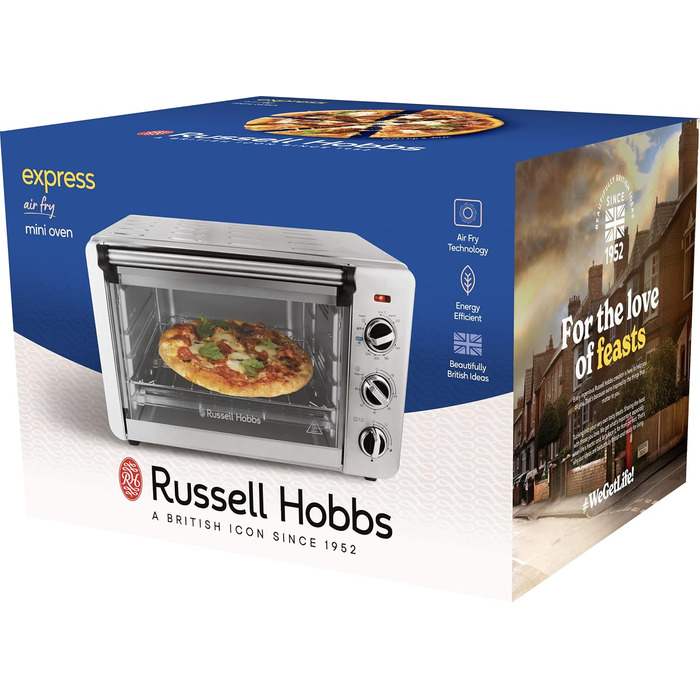 Духова фритюрниця Russell Hobbs 5-в-1 фритюрниця, міні-духовка, гриль, тостер, функція підтримки тепла Express (20 л, піца ø 30 см, включаючи кошик для смаження, деко та решітка для гриля) Конвекційна піч 26680-56 Нова духова шафа