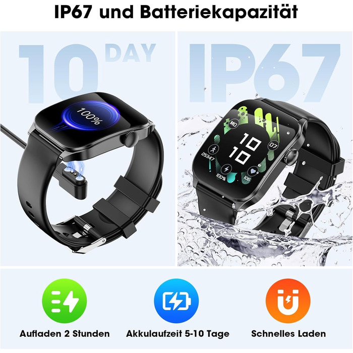 Розумний годинник для чоловіків та жінок, вигнутий HD-дисплей 1,91 дюйма, розумний годинник із Bluetooth-дзвінками, понад 100 спортивних режимів, фітнес-годинник із монітором серцевого ритму/сну/крокоміром, водонепроникний спортивний годинник IP67 для And