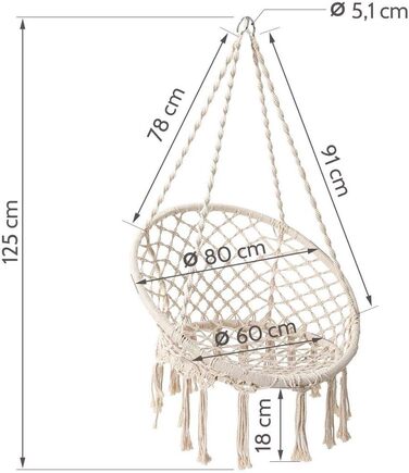 Підвісне крісло Capri, підвісний кошик Ø 82/62 см з бамбука/мотузки натурального кольору - гойдалка для вулиці, крісло для саду, тераси, балкону