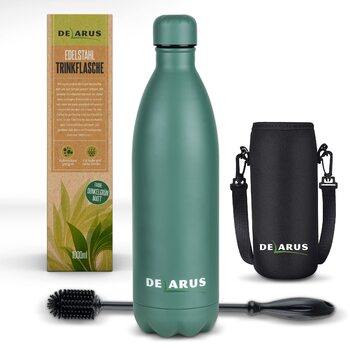 СПЕЦІАЛЬНА ПРОПОЗИЦІЯ Пляшка для води Delarus з нержавіючої сталі - Герметична пляшка для води об&39ємом 1000 мл - Екологічна ізольована пляшка, без BPA - Для газованих, гарячих та холодних напоїв (темно-зелена матова)