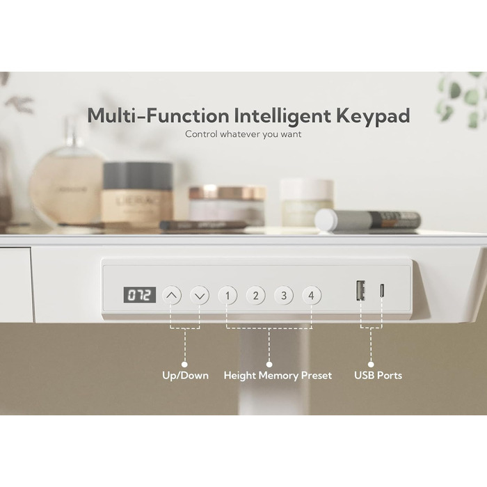 Стіл Claiks Glass з регульованою висотою 120x60 см, електричний, з можливістю сидіти/стояти, з міцною скляною стільницею, тихий двигун, для домашнього офісу та офісу, ергономічний дизайн для здорової роботи (білий) 120 x 60 см, білий