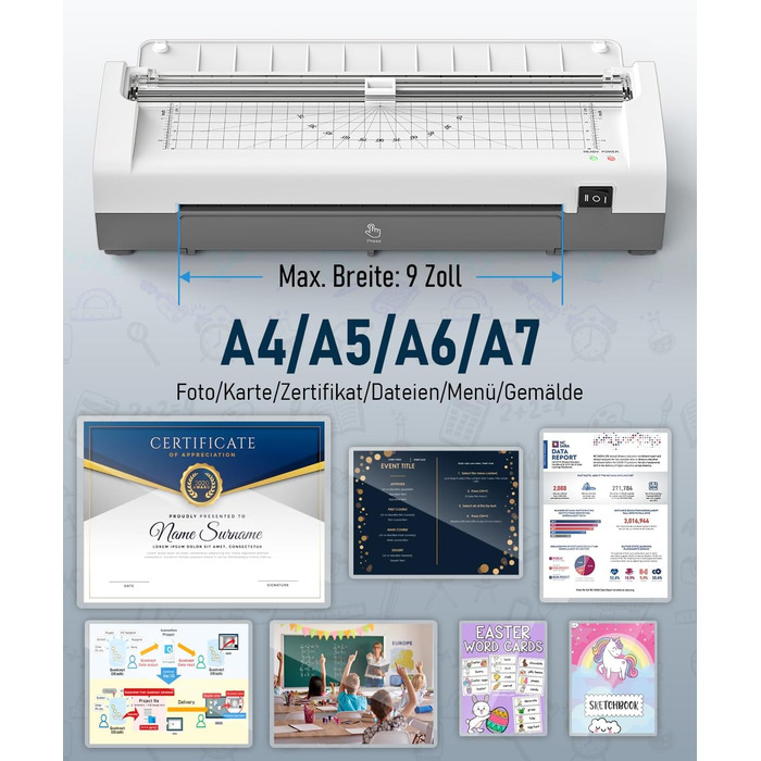 Ламінатор A4, гарячий та холодний ламінатор з 20 ламінуючими пакетами для паперів A4, A5 та A6, ламінатор 12-в-1 з різаком для паперу та закруглювачем кутів, ламінуючий пакет для школи, дому та офісу, білий