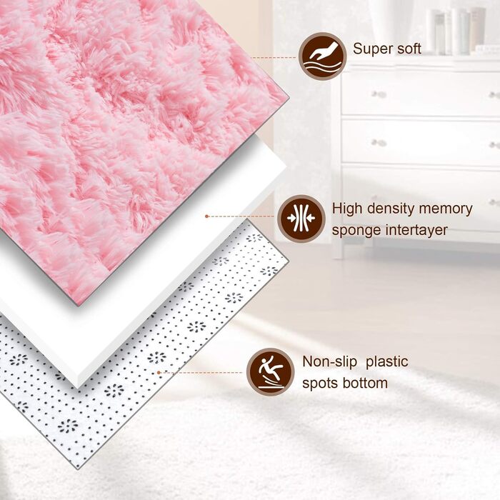 Пухнастий килим,Рожевий килим для дитячої кімнати,Килим з високим ворсом, що миється для спальні,вітальні (Рожевий,80120 см) 80120
