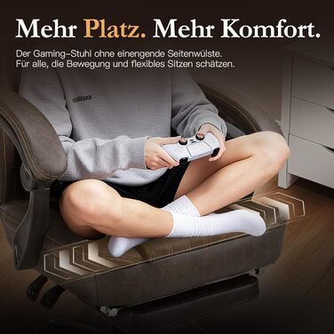 Ігрове крісло Dowinx з пружинною подушкою, гоночне ігрове крісло з масажною поперековою опорою, ергономічне ігрове крісло з підставкою для ніг, офісне крісло, шкіра штучна, коричневий колір