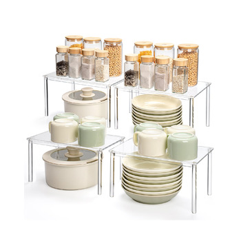 Прозорий кухонний органайзер, навісна стійка для спецій, набір з 4 предметів, органайзер для кухонної шафи, невелика кутова полиця для кухні, штабелюваний органайзер для спецій, стійка для чашок, міні-полиця, сучасний декор для кухонної стільниці