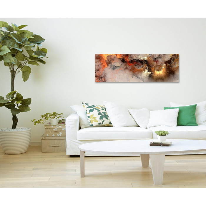 Панорамний живопис 150x50cm Абстрактний фреска вогонь і туман на полотні хмари з проривом світла Ексклюзивна фреска