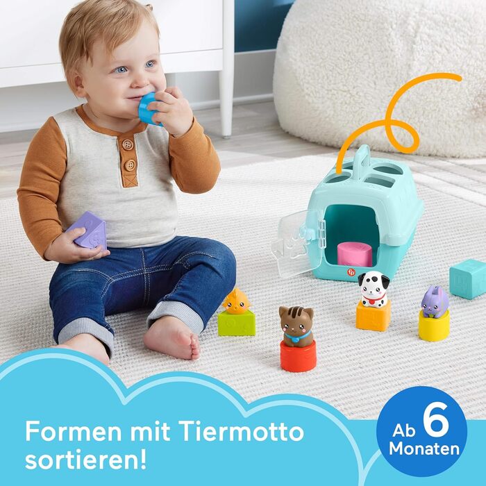 Іграшка-сортер Fisher-Price Тварини в дорогу FP Pets сортер та переносний будиночок для тварин з розвиваючими активностями для малюків від 6 місяців, HTW93