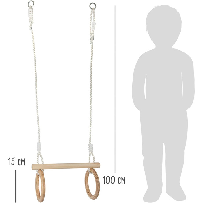 Маленька нога Трапеція з дерев'яними гімнастичними кільцями, для кріплення на гойдалці або рамі для лазіння, для дітей віком від 3