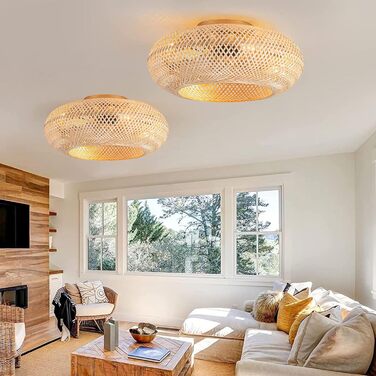 Стельовий вентилятор з підсвічуванням і пультом дистанційного керування Тихий E27 ретро бамбуковий стельовий світильник з вентилят