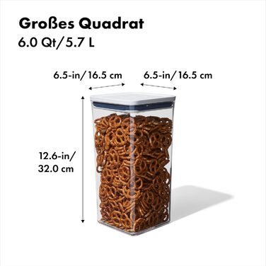 Контейнер OXO Good Grips POP Великий Квадратний Високий 5,7л герметичний, штабельований, з міткою рівня наповнення та кришкою (Тип A), придатний для миття в посудомийній машині. Вузьке Прямокутне виконання 5.7 л