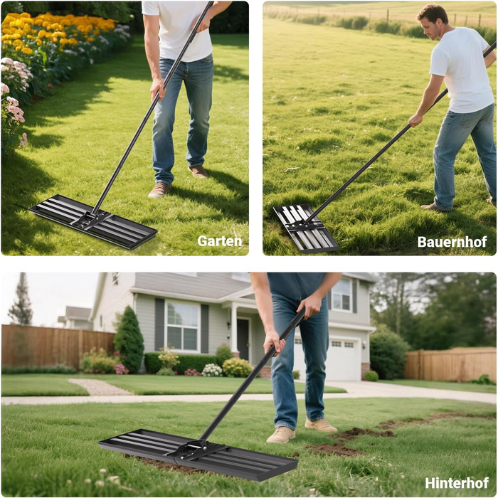 Вирівнювальний граблі Rasen Rakel з нержавіючої сталі та алюмінієвою ручкою для видалення піску, 75x25 см, довжина ручки 200 см - чорний