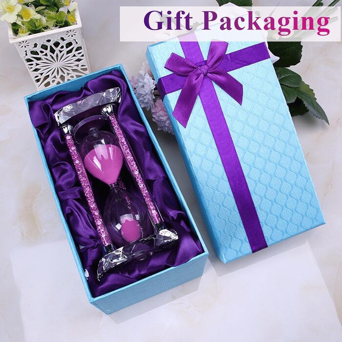 Пісочний годинник SuLiao для Uten, Поворотний на 720, Старовинний білий пісочний годинник, Вінтажний пісочний годинник 1 Hora Reloj de Arena, Великий метал, Пісочне скло, Офіс, Письмовий стіл, Дім, Весільне оформлення (Кришталь / Фіолетовий, 60 хв)