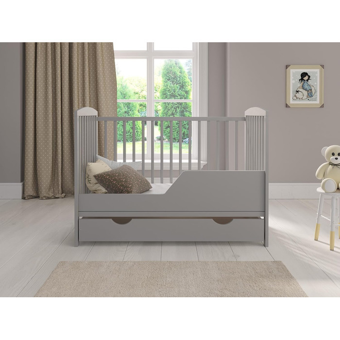 Дитяче ліжечко/спальне місце Love For Sleep 120x60 см з поролоновим матрацом сірого кольору, дитяче ліжко Jacob, дерев&39яне - Дитяче ліжко, Ліжечко-трансформер