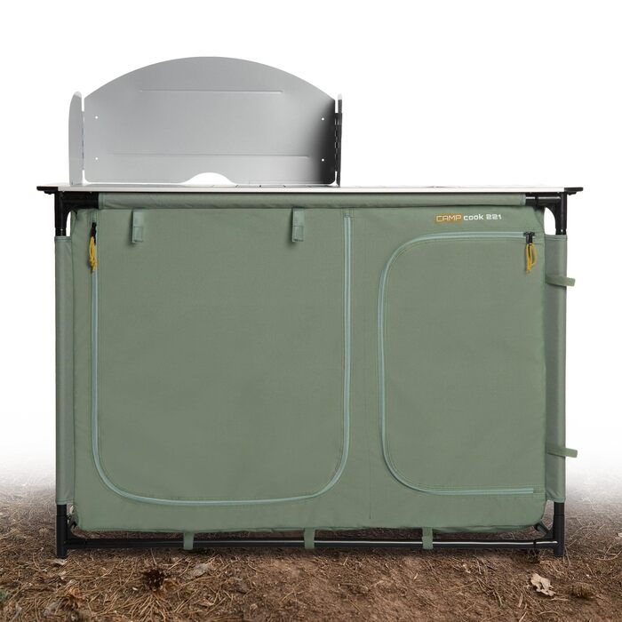 Складана кухонна шафа для кемпінгу CAMPCook 221 48,5x1283,5 см Кемпінгова шафа виготовлена з міцних матеріалів Легка та стійка конструкція Легке складання та транспортування Зелений колір