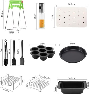 Аксесуари для фритюрниці, 12 шт. Аксесуари для фритюрниці Dual 2024 для фритюрниці Ninja Air Fryer AF500EU, AF400EU, AF300EU, Innsky, Princess, Emerio Аксесуари для решіток аерофритюрниці та пляшки з розпилювачем олії 9.5-10.4 л