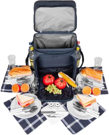 Сумка для пікніка anndora, синьо-біла, сумка-холодильник з аксесуарами, для 4 осіб, 29 предметів, темно-синьо-білий колір