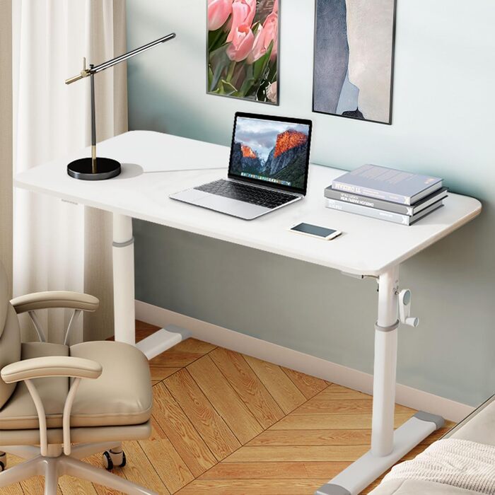 Стіл з регульованою висотою, стіл з ручним регулюванням висоти для роботи сидячи та стоячи, міцний комп&39ютерний стіл для домашнього офісу та навчання, білий, 80x45*63-90 см
