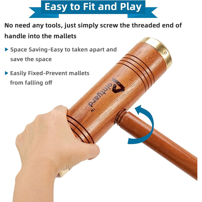 Набір для крокету Pointyard для 6 гравців, набір для крокету класу &quotлюкс&quot з дерев&39яними молотками, кольоровими м&39ячами, хвіртками та кілочками для дорослих/молоді/сім&39ї, ідеально підходить для газону/заднього двору/парку (включає сумку для п