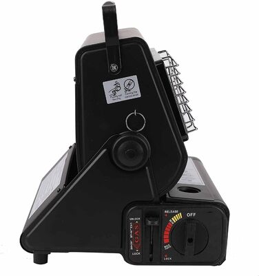 Портативний газовий обігрівач та газова плита 2-в-1 поворотний на 90 міні-обігрівач для кемпінгу керамічний пальник газовий обігрівач функція приготування їжі, обігрівач для намету (4 газові картриджі)