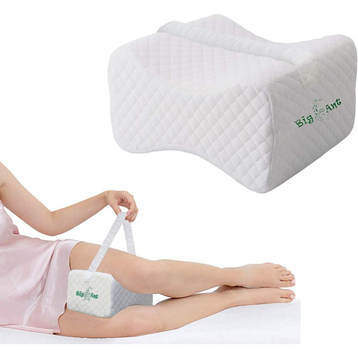 Подушка для коліна Big Ant для сну на боці, ортопедична подушка для ніг з піною з ефектом пам&39яті, високоякісна подушка для сну на боці з ремінцем, подушка для сну для спини, стегон, суглобів, хребта, вагітності - біла