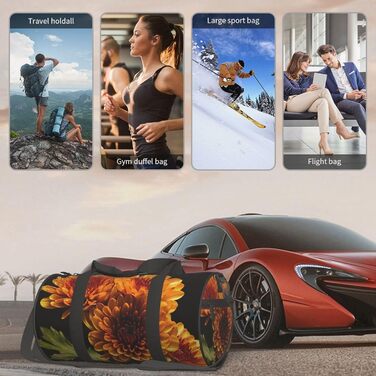 Спортивна сумка для подорожей, жовта, з квітковим принтом, сумка на ніч, чорна, універсальний розмір, дорожня сумка