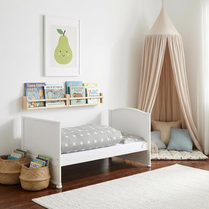 Дитячий комплект ліжка roba Little Stars - 70 x 140 см - Трансформоване/Доросле ліжко Повний текстиль у дизайні зірок - Регульована висота - Біле дерево / Little Stars