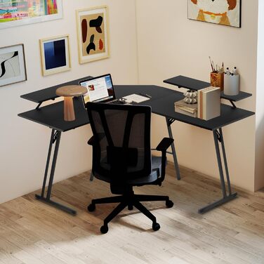 Ігровий стіл 140 см Великий ігровий стіл L-подібний комп&39ютерний стіл з підставкою для монітора, карбонове волокно Ергономічний кутовий стіл для ігор та домашнього офісу 140 см