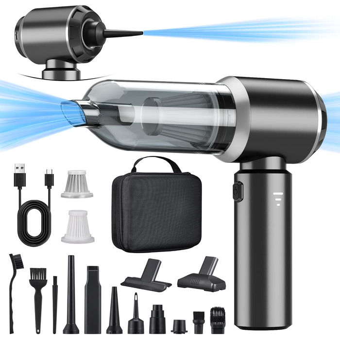 Акумуляторний ручний пилосос 2-в-1, акумуляторний ручний пилосос 18000PA, автомобільний пилосос Потужний, 3-швидкісний 200000 об/х