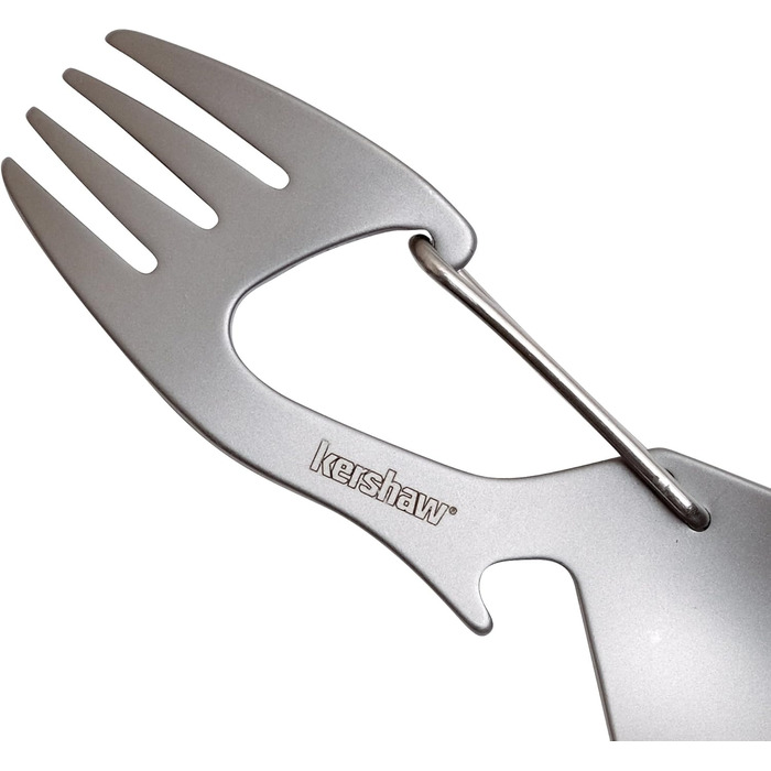 Мультитул Kershaw Ration з нержавіючої сталі, ложка, виделка, карабін та відкривачка для пляшок, звичайна довжина та XL звичайна - 4,6 дюйма, сріблястий